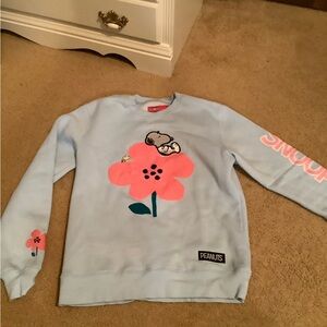 Peanuts Snoopy Blue Sweatshirt with Pink Flower